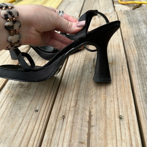 Miss Lola Mina Black Mini Platform Concave Heeled Satin Square Toe 90s Sandals - Picture 7 of 15